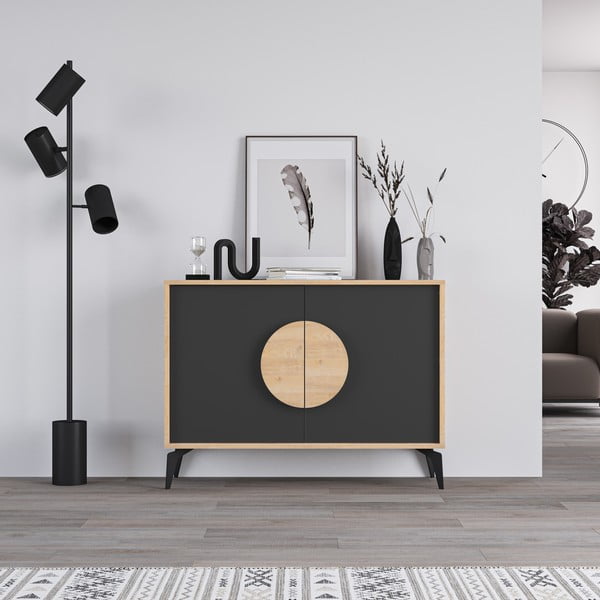 Czarna niska komoda w dekorze dębu 110x82 cm Vae – Marckeric-image-2