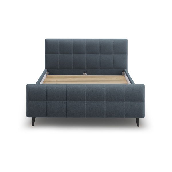 Niebieskoszare tapicerowane łóżko dwuosobowe ze stelażem 160x200 cm Gigi – Micadoni Home-image-1