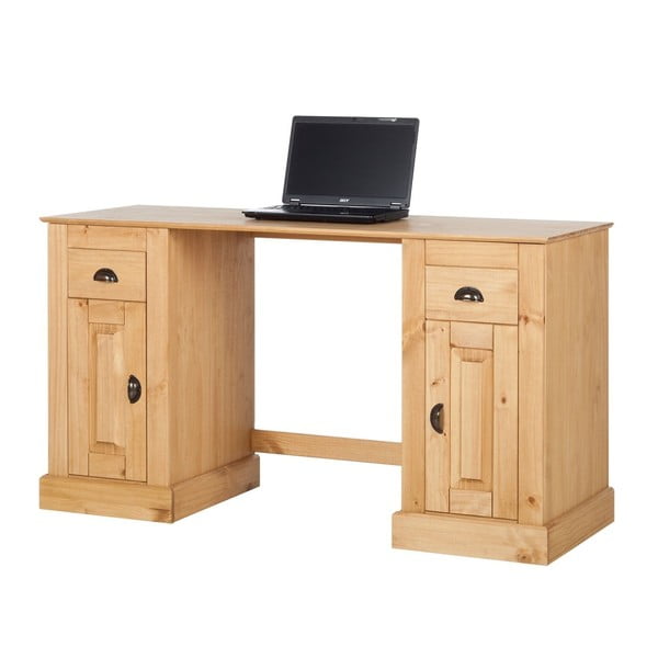Naturalne biurko z drewna sosnowego z 2 drzwiczkami Støraa Tommy