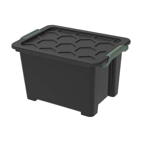 Czarny błyszczący pojemnik plastikowy z pokrywką Evo Safe − Rotho