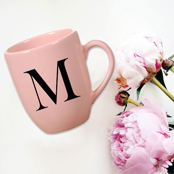 Różowy kubek ceramiczny Vivas Letter M, 330 ml