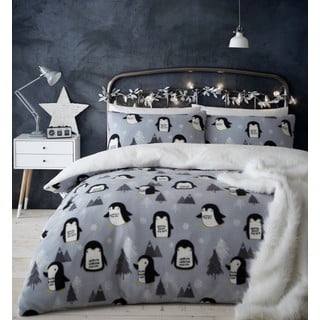 Szara pościel polarowa 200x200 cm Cosy Penguin – Catherine Lansfield
