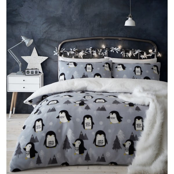Szara pościel polarowa 200x135 cm Cosy Penguin – Catherine Lansfield