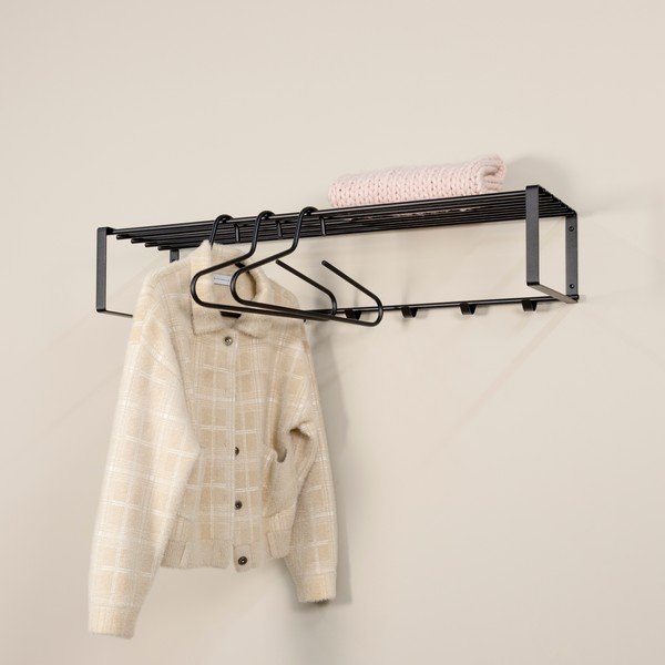 Czarny metalowy wieszak ścienny z półką 100 cm Rex – Spinder Design-image-1