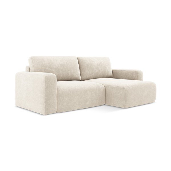 Kremowy rozkładany/ze schowkiem narożnik z tkaniny szenilowej (prawostronny/z szezlongiem) Kona – Makamii-image-2