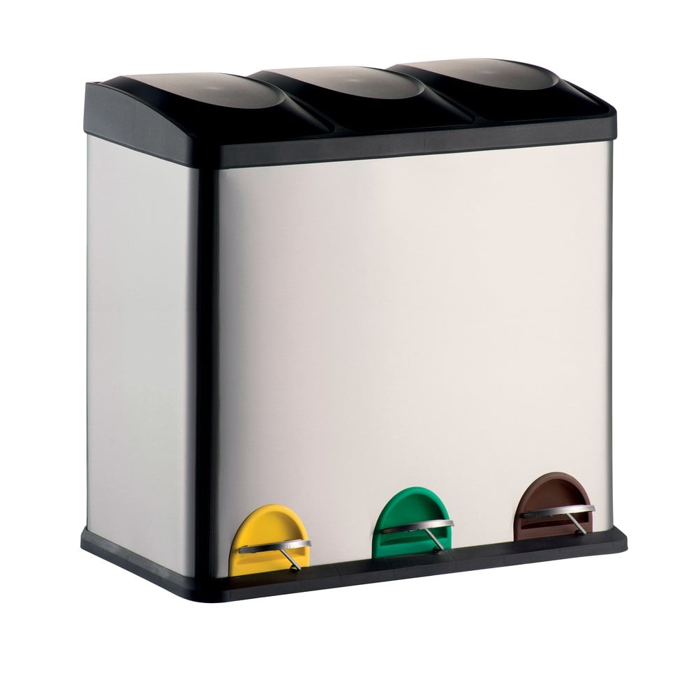 Stalowy kosz na śmieci 3x20 l do segregacji odpadów/z pedałem w kolorze matowego srebra   Tri Selectif – MSV