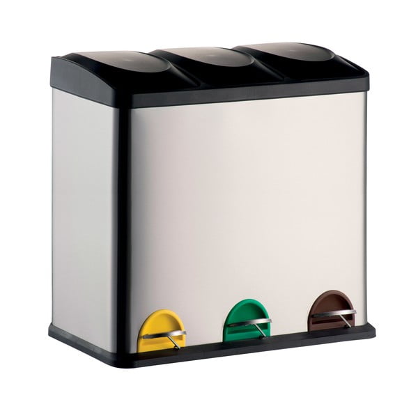 Stalowy kosz na śmieci 3x20 l do segregacji odpadów/z pedałem w kolorze matowego srebra   Tri Selectif – MSV