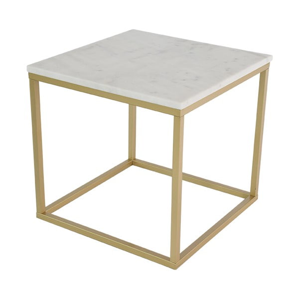 Marmurowy stolik z konstrukcją z mosiądzu, 50 x 50 cm