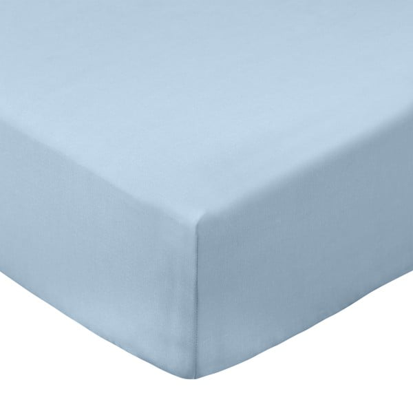 Niebieskie prześcieradło z perkalu bawełnianego z gumką 90x190 cm Cotton Percale – Bianca