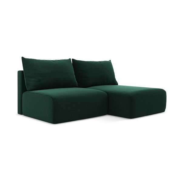 Ciemnozielony aksamitny rozkładany/ze schowkiem narożnik (prawostronny/z szezlongiem) Kalena – Makamii-image-2