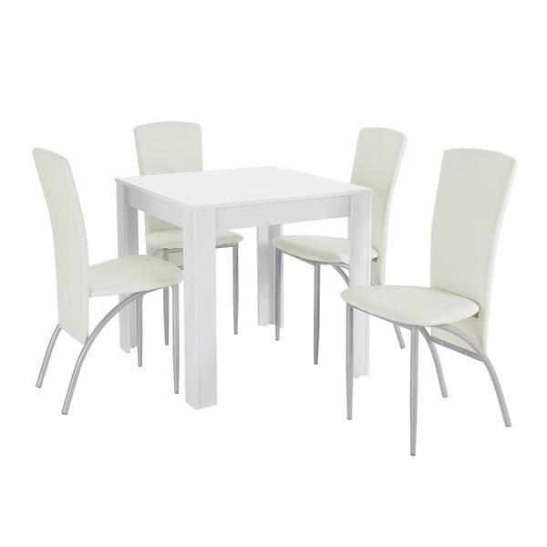 Komplet stołu i 4 białych krzeseł Støraa Lori Nevada Duro Puro White