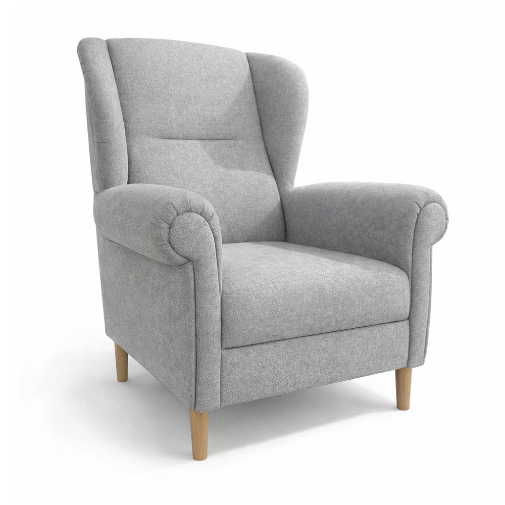 Jasnoszary fotel typu uszak Swan – Ropez