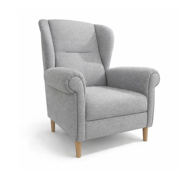 Jasnoszary fotel typu uszak Swan – Ropez