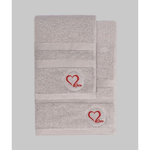 Szare bawełniane ręczniki zestaw 2 szt. frotte Love – Foutastic-image-3