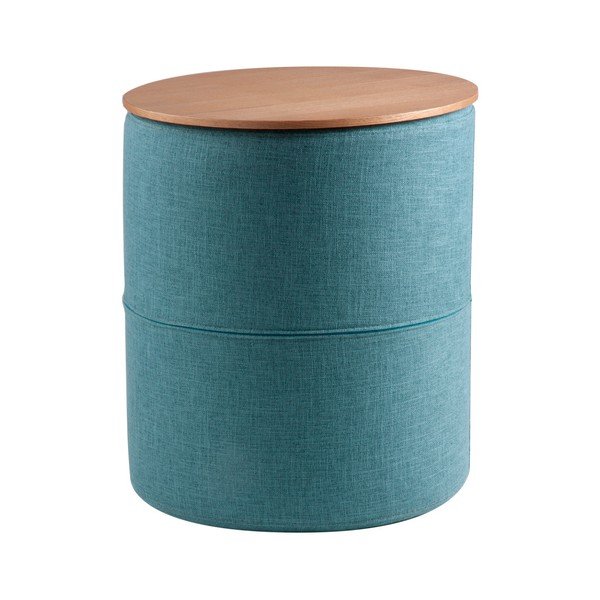 Turkusowy stolik z blatem w dekorze drewna dębowego sømcasa Leo, ø 45 cm