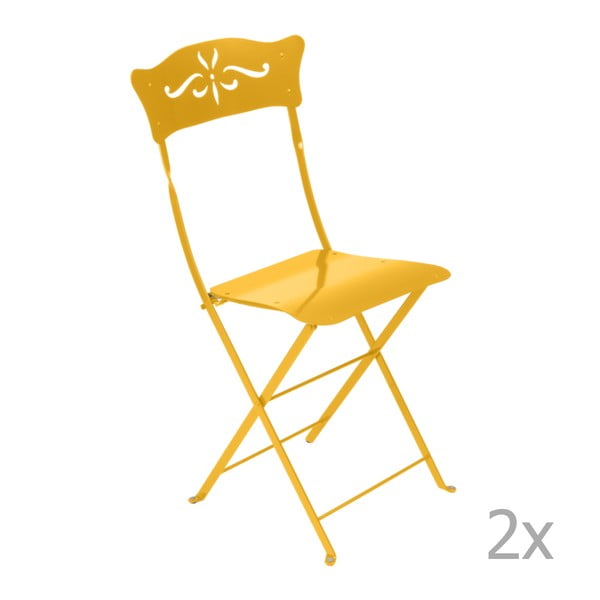 Komplet 2 żółtych składanych krzeseł ogrodowych Fermob Bagatelle