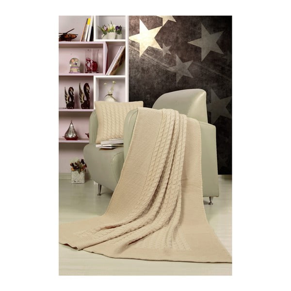 Zestaw beżowoszarej narzuty i poduszki Kate Louise Tricot Blanket Set Sultan