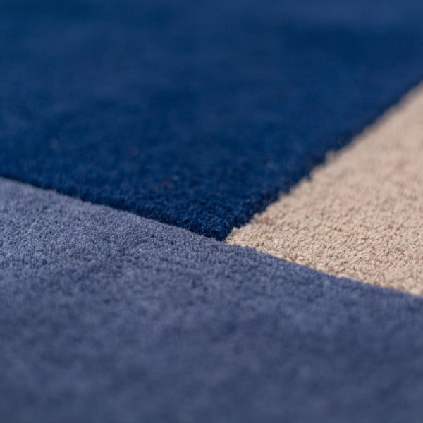 Niebieski wełniany okrągły dywan tkany ręcznie ø 150 cm Mia Segment – Flair Rugs-image-4