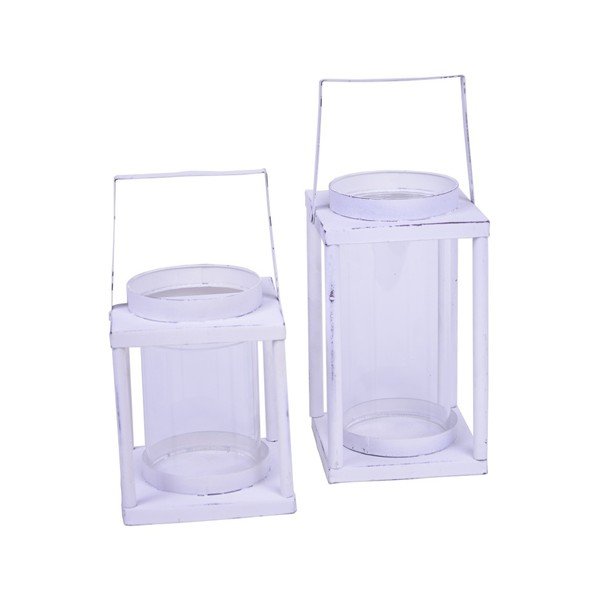 Biały lampion metalowy Ego Dekor Shabby, wysokość 23 cm-image-1