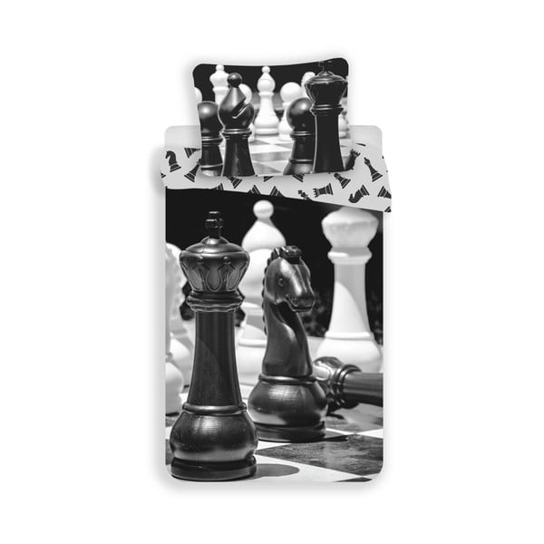 Czarno-biała bawełniana pościel dziecięca jednoosobowa 140x200 cm Chess – Jerry Fabrics
