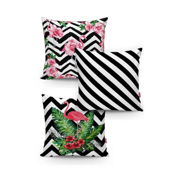 Zestaw 3 poszewek na poduszki Minimalist Cushion Covers BW Stripes Jungle, 45x45 cm