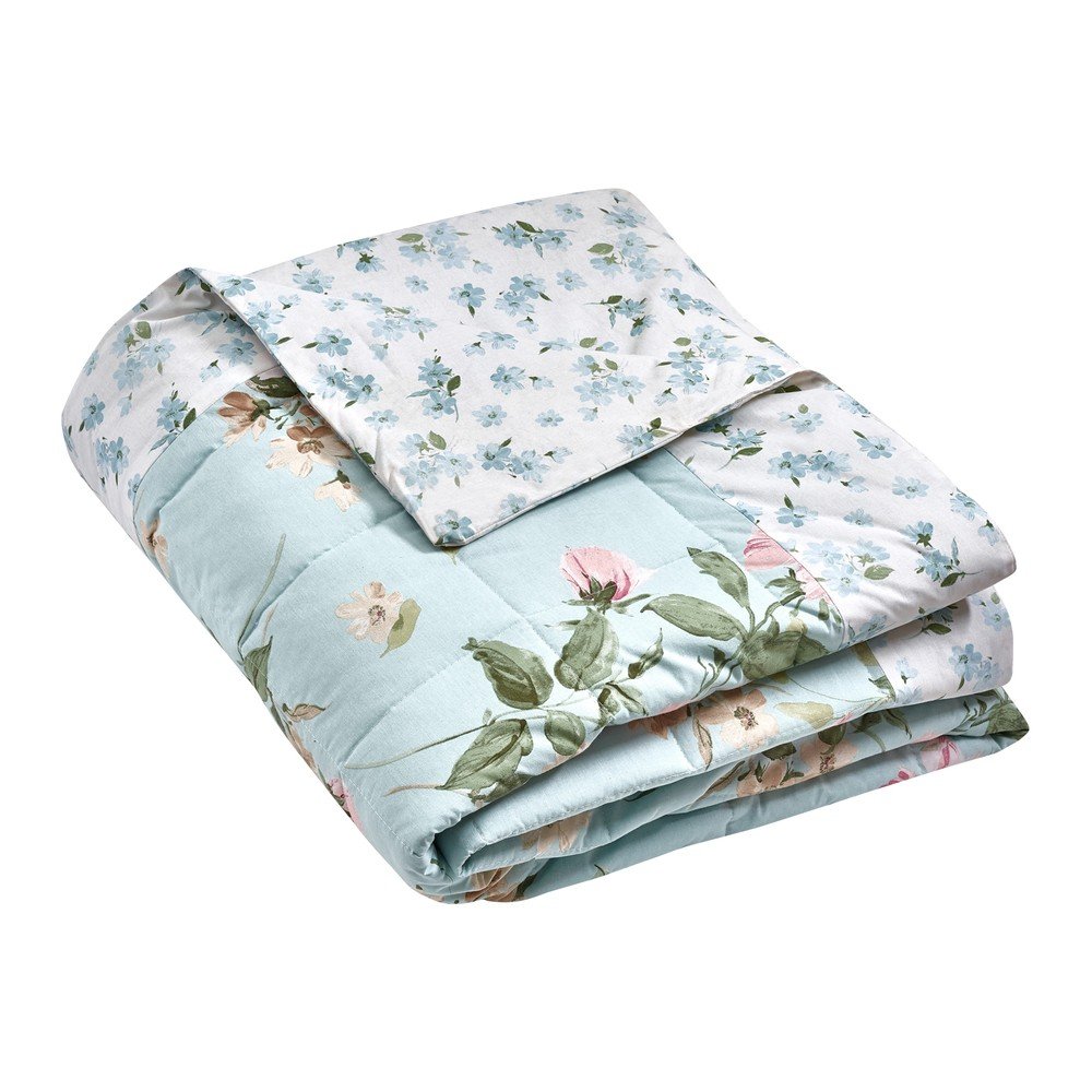 Niebieska narzuta pikowana 220x230 cm Avebury Floral – Catherine Lansfield