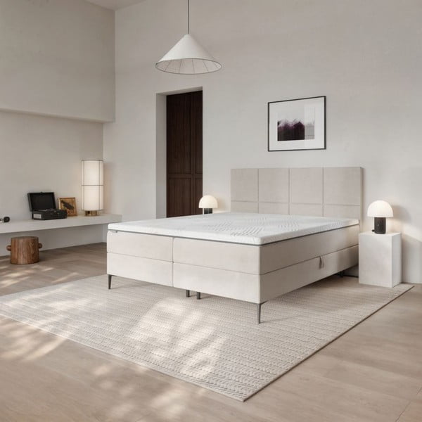 Beżowe łóżko boxspring ze schowkiem 160x200 cm Bufo – MESONICA-image-1