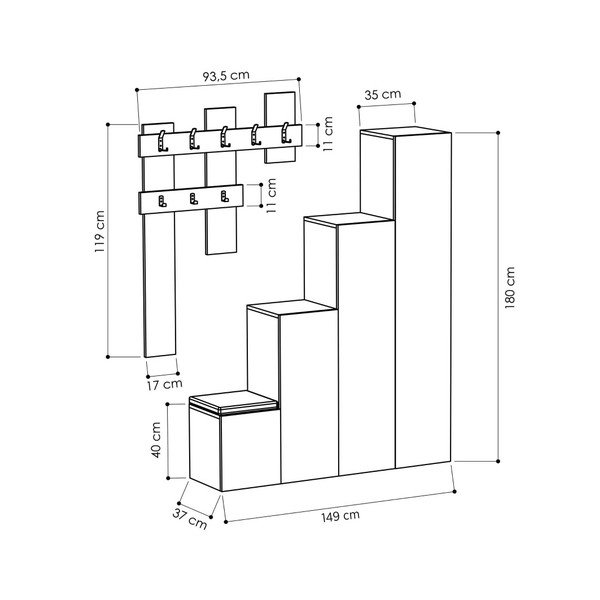 Komplet szafy i wieszaka ściennego Homitis Up Sonomo-image-2