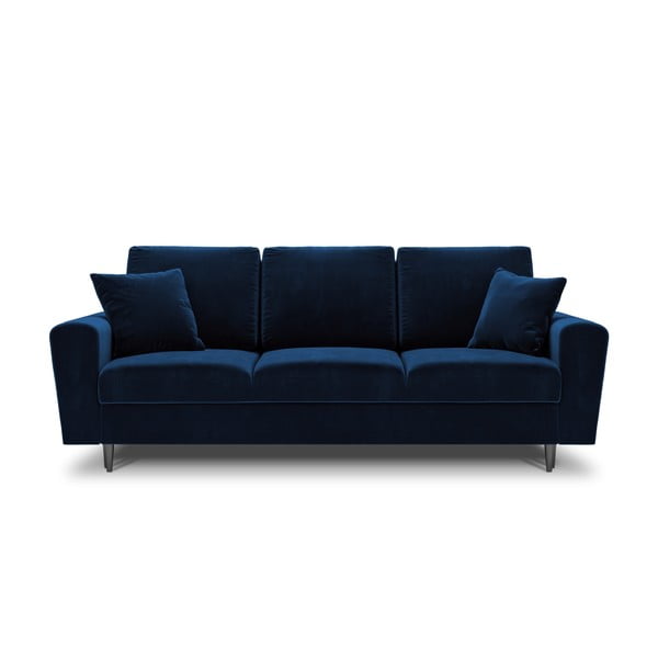 Niebieska aksamitna rozkładana sofa ze schowkiem 235 cm Kyoto – Cosmopolitan Design