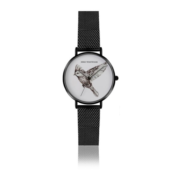 Zegarek damski z czarną bransoletką ze stali nierdzewnej i białym cyferblatem Emily Westwood