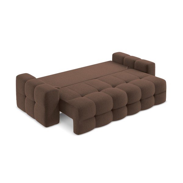 Brązowa rozkładana sofa z materiału bouclé 255 cm Milu – Makamii-image-3