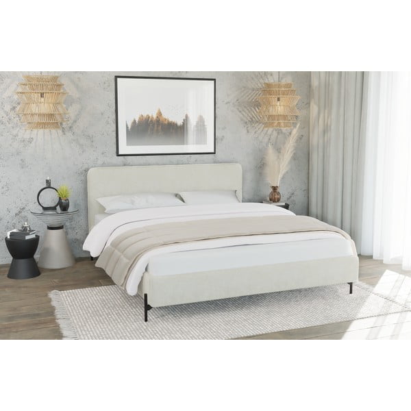 Beżowe tapicerowane łóżko ze stelażem 90x200 cm Barker – Ropez-image-2