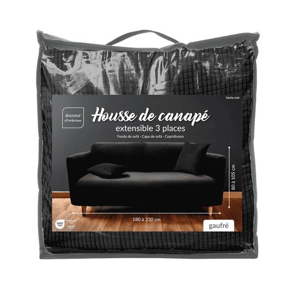 Czarny elastyczny pokrowiec na sofę 3-osobowy Sacha – douceur d'intérieur-image-3