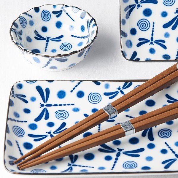 6-częściowy komplet niebiesko-białych naczyń ceramicznych do sushi MIJ Blue Dragonfly-image-2