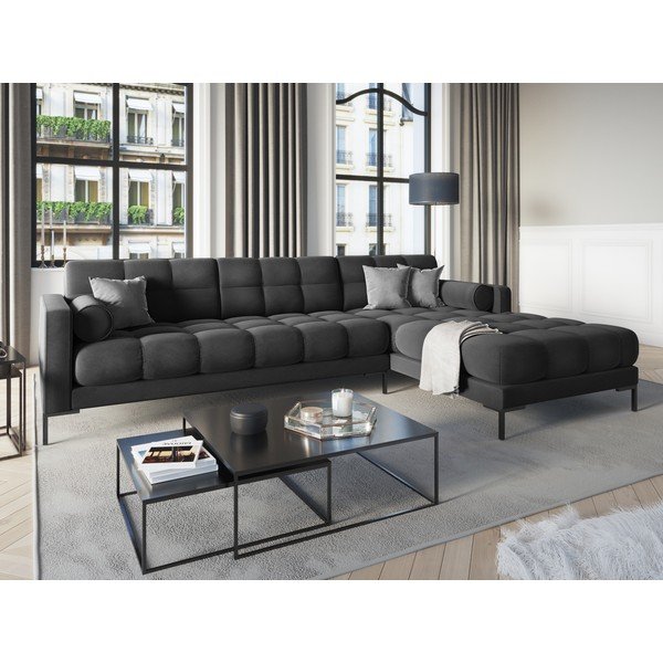 Ciemnoszary aksamitny narożnik Cosmopolitan Design Bali, prawostronny-image-1