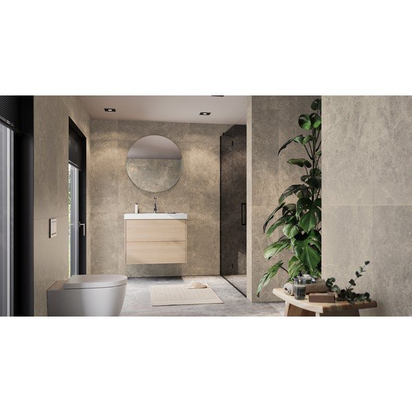 Wisząca szafka pod umywalkę w dekorze dębu w naturalnym kolorze 81x65 cm Bodera – Germania-image-2