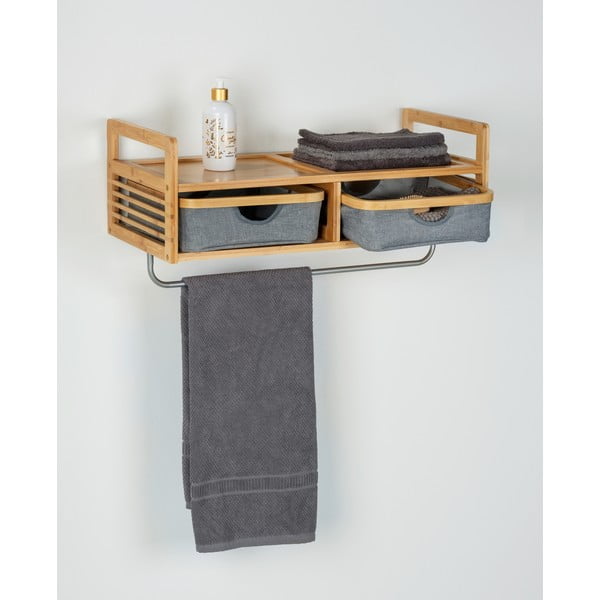 Szaro-naturalny bambusowy wieszak ścienny z półką Bahari – Wenko-image-3