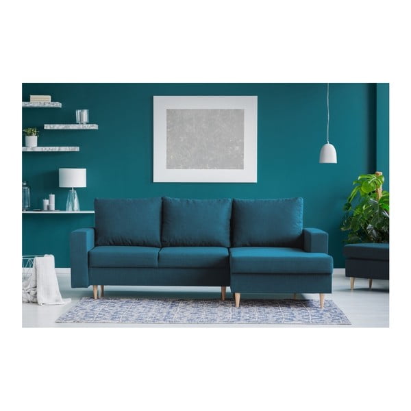 Turkusowa sofa rozkładana z szezlongiem po prawej stronie Mazzini Sofas Iris-image-4