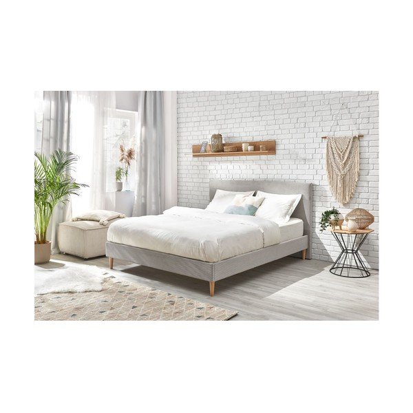 Jasnoszare tapicerowane łóżko dwuosobowe ze stelażem 160x200 cm Anja – Bobochic Paris-image-4