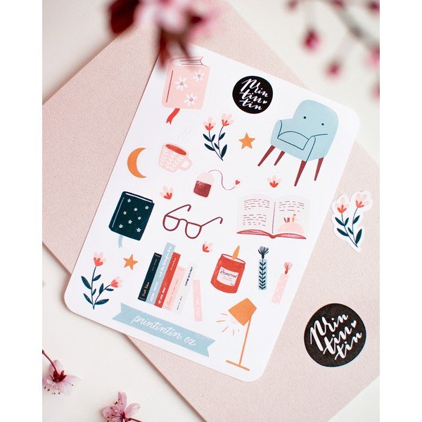 Arkusz winylowych naklejek Kącik czytelniczy Printintin, 10,5 cmx14,5 cm-image-1