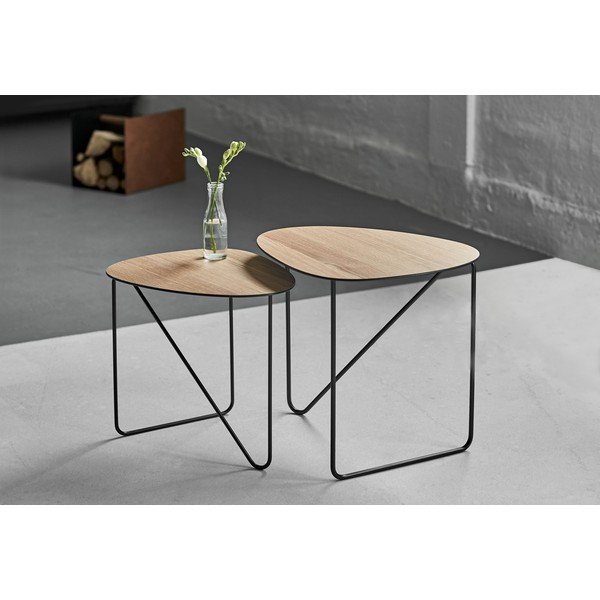 Metalowy stolik w naturalnym kolorze 37x44 cm Curve M Wood – LIND DNA-image-1