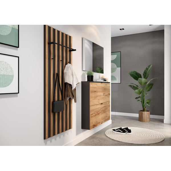 Antracytowo-naturalna uchylna szafka wisząca na buty w dekorze dębu 100x85x19 cm Renell – Germania-image-1