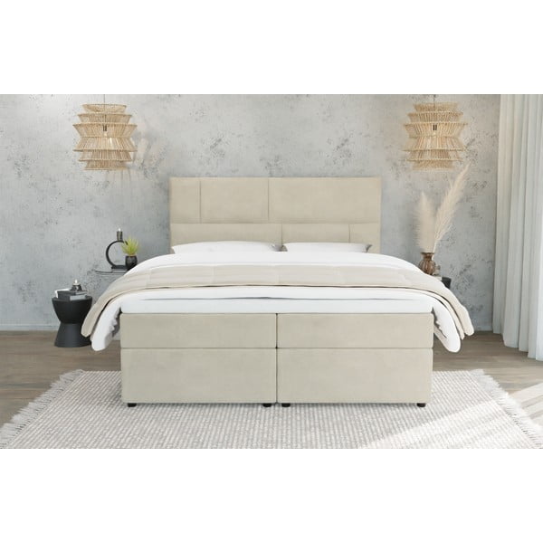 Beżowe łóżko boxspring ze schowkiem 180x200 cm Lola – Ropez-image-3
