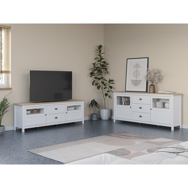 Biała niska komoda z litego drewna sosnowego 180x80 cm Misti – Marckeric-image-1