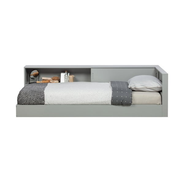 Szare łóżko jednoosobowe z drewna sosnowego WOOOD Connect, 90x200 cm