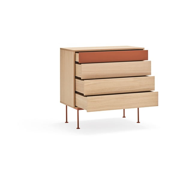 Ceglastoczerwona komoda w dekorze drewna dębowego z szufladami Teulat Yoko-image-3