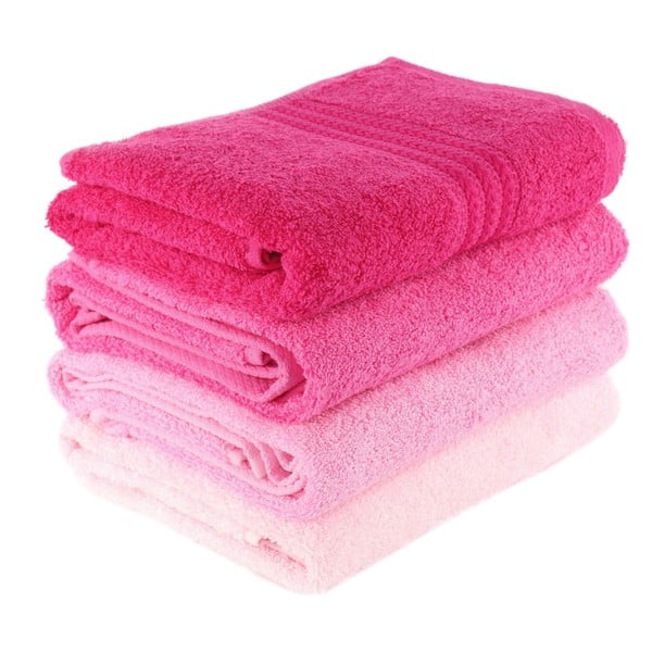 Zestaw 4 różowych ręczników Foutastic Rose, 70x140 cm-image-1