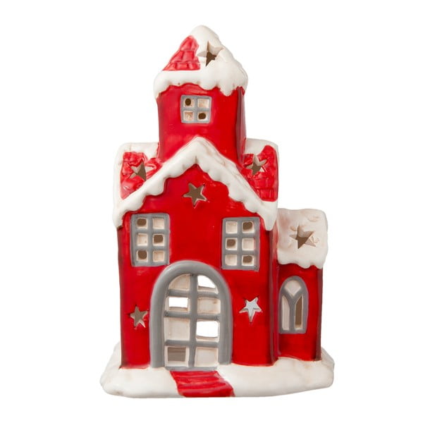 Czerwony świecznik Clayre & Eef Christmas House, 9x14 cm