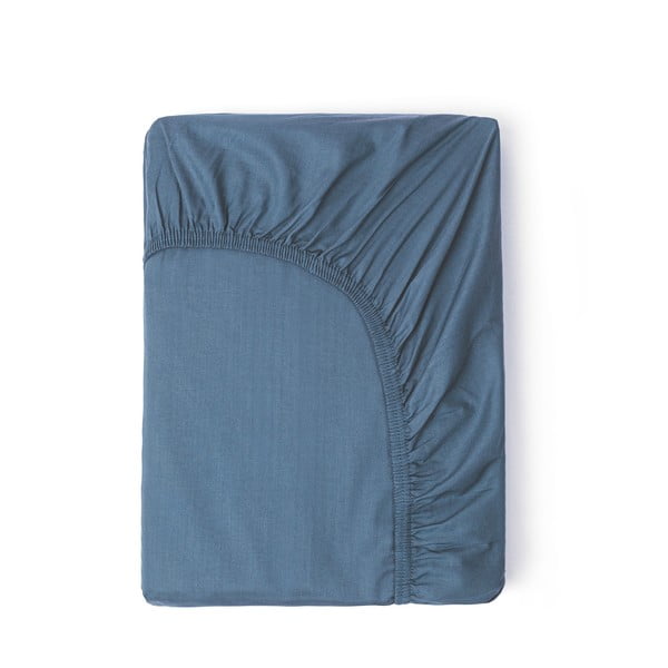 Niebieskie elastyczne prześcieradło z satyny bawełnianej HIP, 160x200 cm