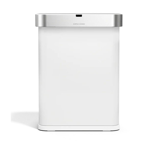 Stalowy kosz na śmieci bezdotykowy w matowym białym kolorze 58 l Sensor – simplehuman